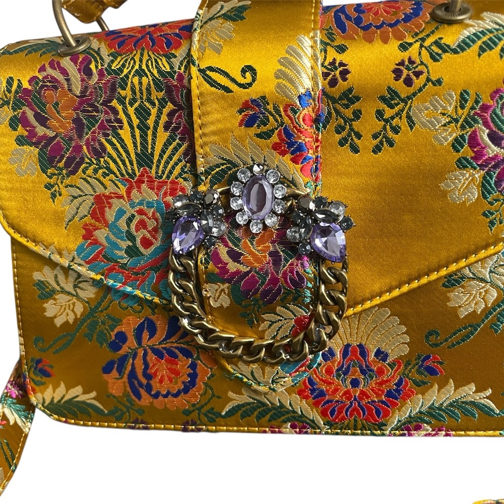 ALDO Telawen handbag Yellow Floral Embroidered Satin Crossbody Bag - Picture 3 of 9